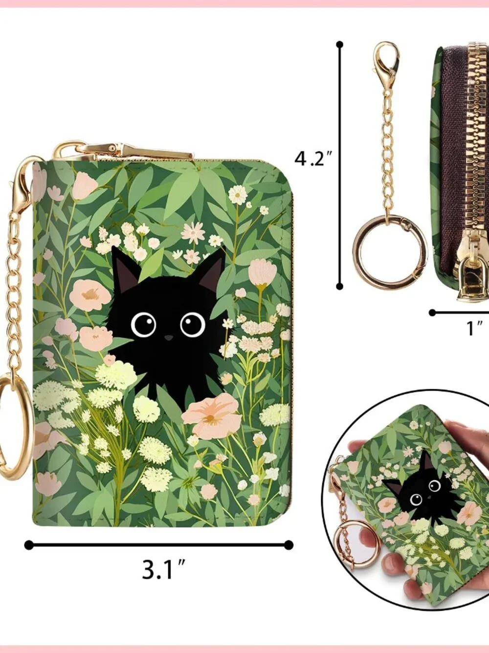 Blusabaca Women's Black Cat Floral RFID Wallet, Waterproof, Leather, 12 Card Slo